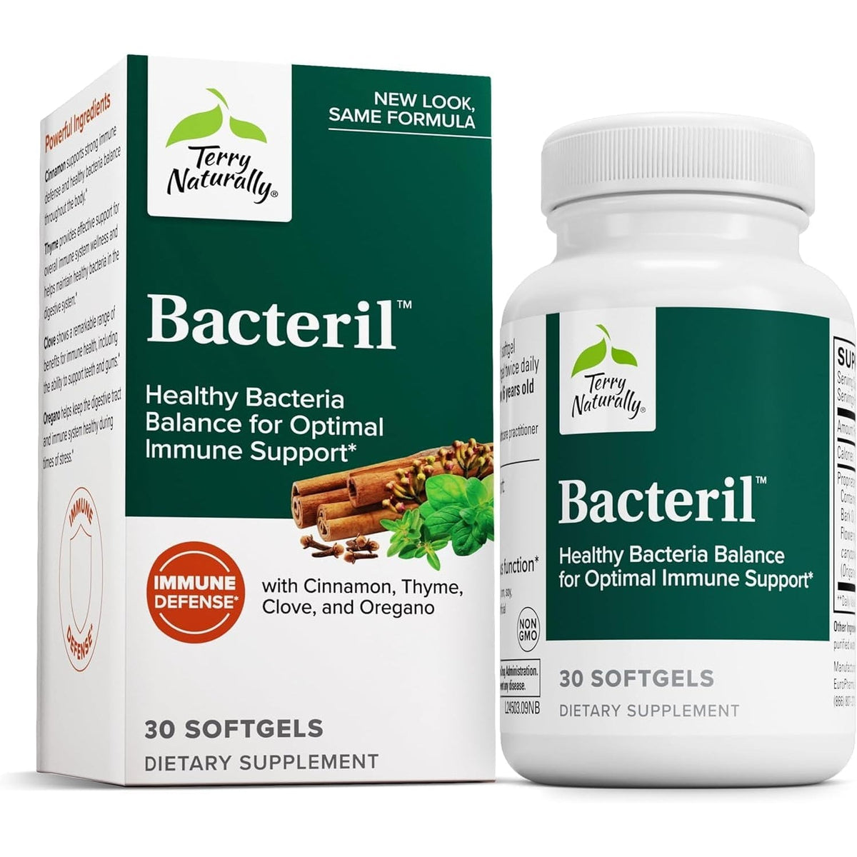 Terry Naturally Bacteril - Intestinal Support Supplement with Clove, Cinnamon, Thyme & Oregano - Immune Support Supplement with Antioxidant Support - Intestinal Support - 30 Softgels