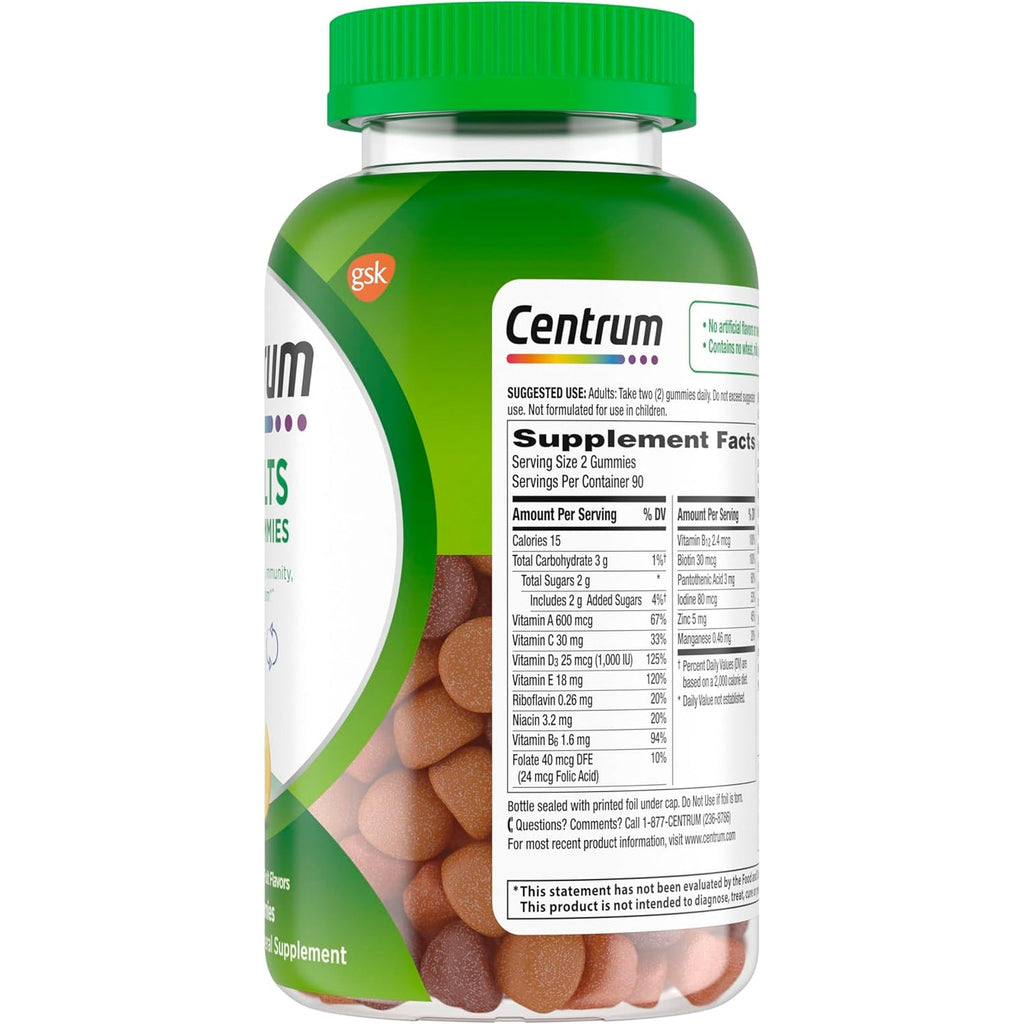 Centrum Multigummies Gummy Multivitamin for Adults, Multivitamin/Multimineral Supplement with Vitamins D, B and E, Assorted Fruit Flavor - 18 Count