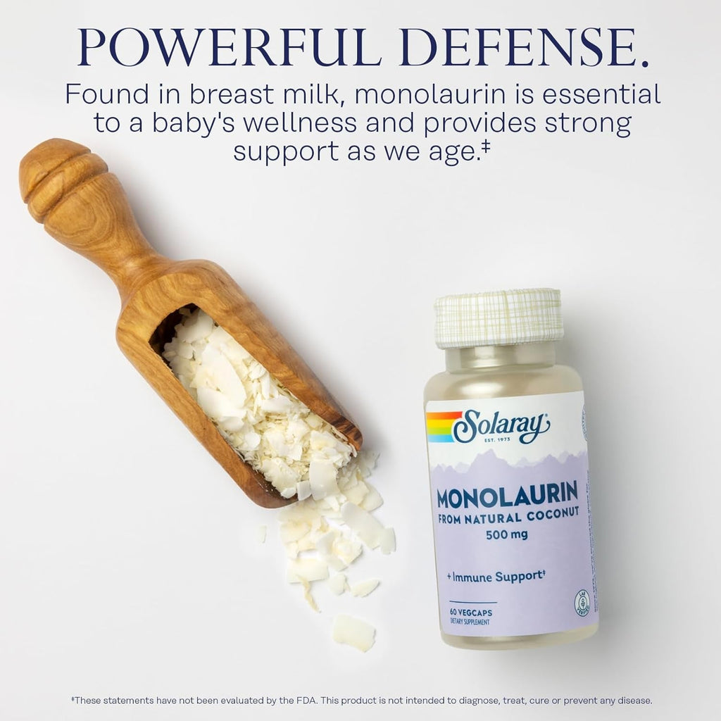 SOLARAY Monolaurin 500Mg from Natural Coconut - Monolaurin Supplement for Powerful Nutritive Support - Lab Verified - 60 Servings, 60 Vegcaps