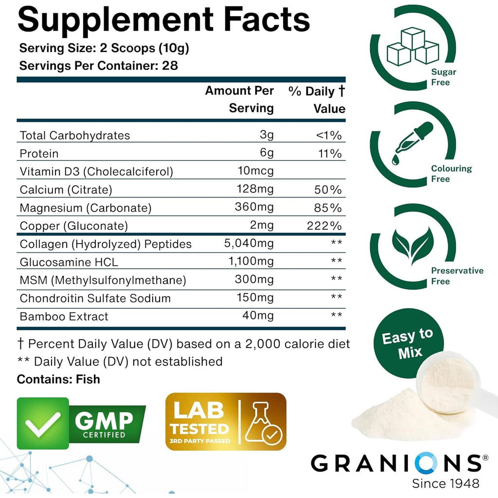 Granions Glucosamine Chondroitin MSM Powder 6,630Mg - Joint Supplements for Men and Women - Chondrosteo, Hydrolyzed Marine Collagen Peptides, Essential Vitamins Glucosamine Complex - Wild Berry 9.9Oz