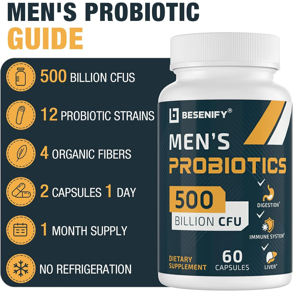 Probiotics for Men, 500 Billion Cfus & 12 Strains, Men'S Probiotic with Turmeric, Cranberry, Goji - Probiotics for Digestive Health, Immune, Stomach, Bloating & Gut Health for Men, 60 Pro Biotics Caps