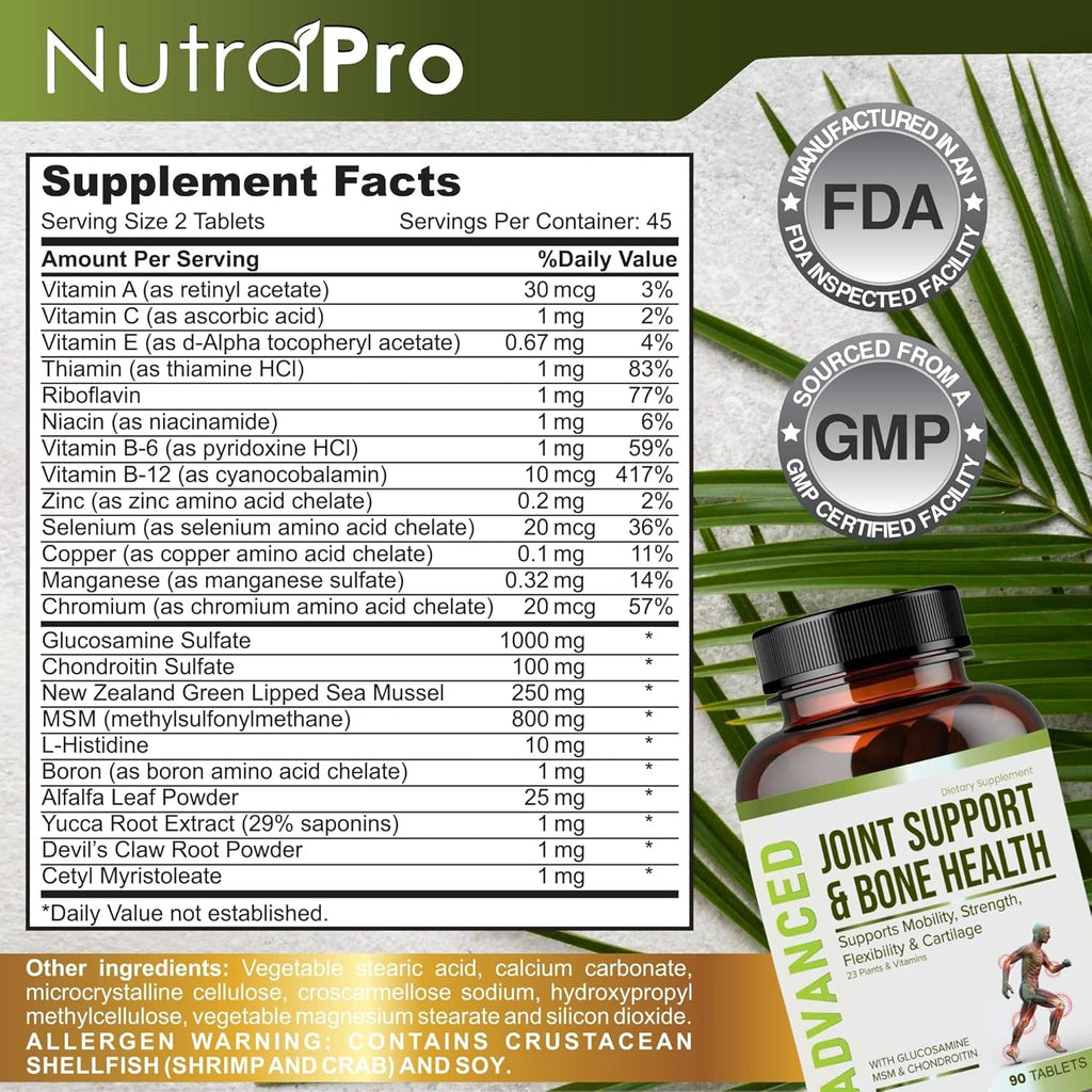 Nutrapro Glucosamine Chondroitin MSM Joint Relief Supplements & Bone Health - for Knee & Joint Relief, Bone Strength, Joint Health, Movement, Flexibility, Strength & Comfort.45 Days Servings