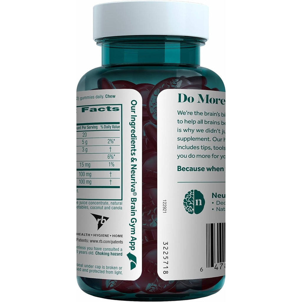 NEURIVA Original Brain Supplements for Memory and Focus, Clinically Tested Nootropics Phosphatidylserine and Neurofactor, Caffeine Free, 50Ct Strawberry Gummies
