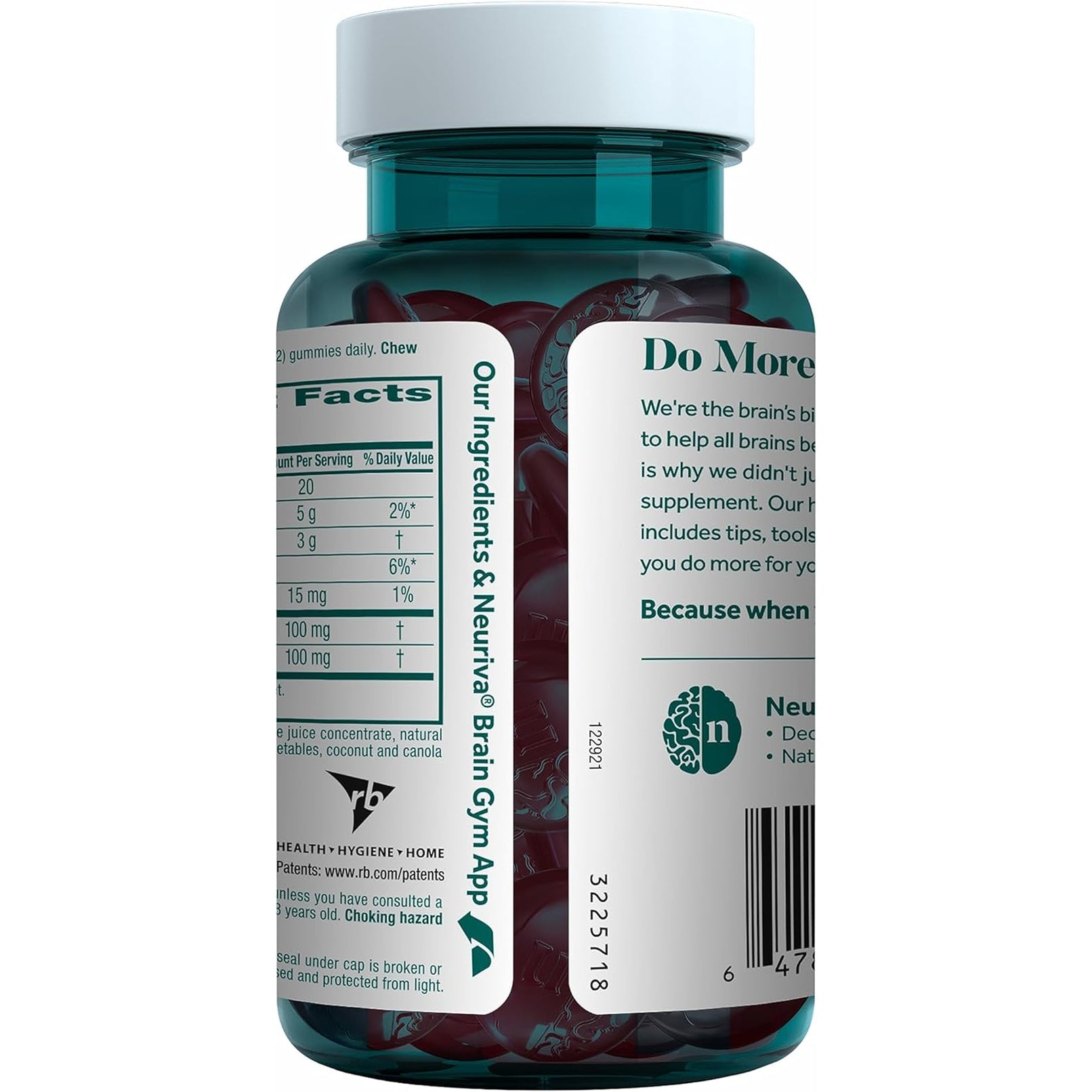 NEURIVA Original Brain Supplements for Memory and Focus, Clinically Tested Nootropics Phosphatidylserine and Neurofactor, Caffeine Free, 50Ct Strawberry Gummies