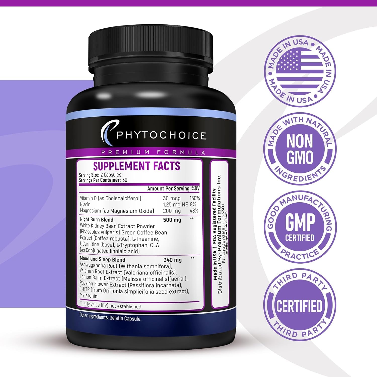 PHYTOCHOICE Night Time Weight Loss Pills for Women-Carb Blocker Appetite Suppressant with Melatonin-Fat Burner Diet Pills That Work Fast for Women-Nighttime Metabolism Booster-Made in USA-1 Pack