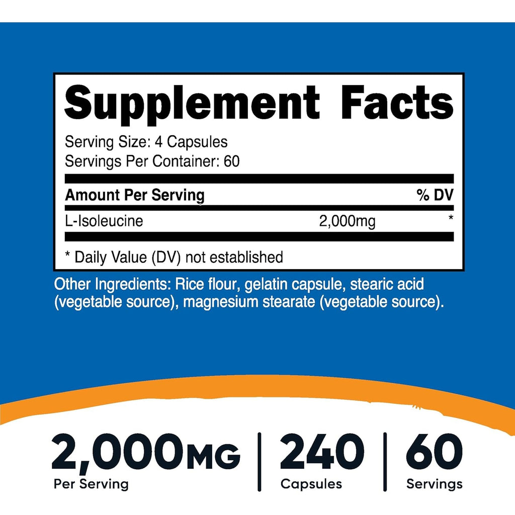 Nutricost L-Isoleucine 2000Mg per Serving, 240 Capsules (60 Servings)