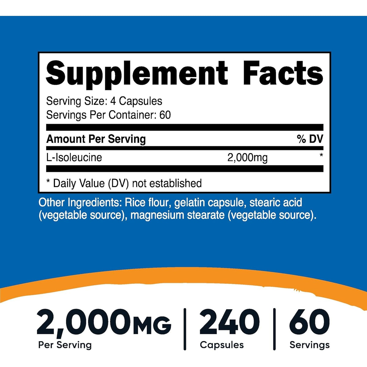 Nutricost L-Isoleucine 2000Mg per Serving, 240 Capsules (60 Servings)