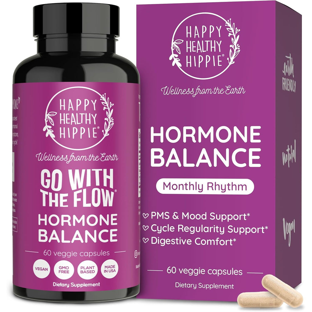 Happy Healthy Hippie Hormone Balance for Women — PMS Support & PMDD, Mood, Cycle Regularity — Chasteberry Supplements with Maca, Dong Quai, Black Cohosh — Vegan, Non-Gmo, 60 Capsules