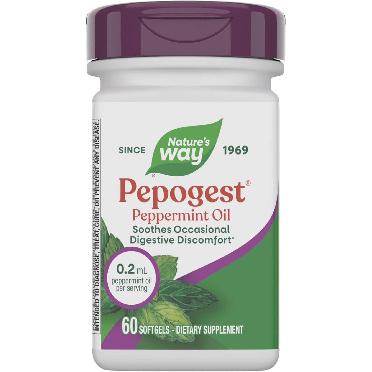 Nature'S Way Pepogest Peppermint Oil, Soothes Occasional Gastrointestinal Discomfort*, Enteric Coated Peppermint Oil Softgels, 60 Softgels (Packaging May Vary)