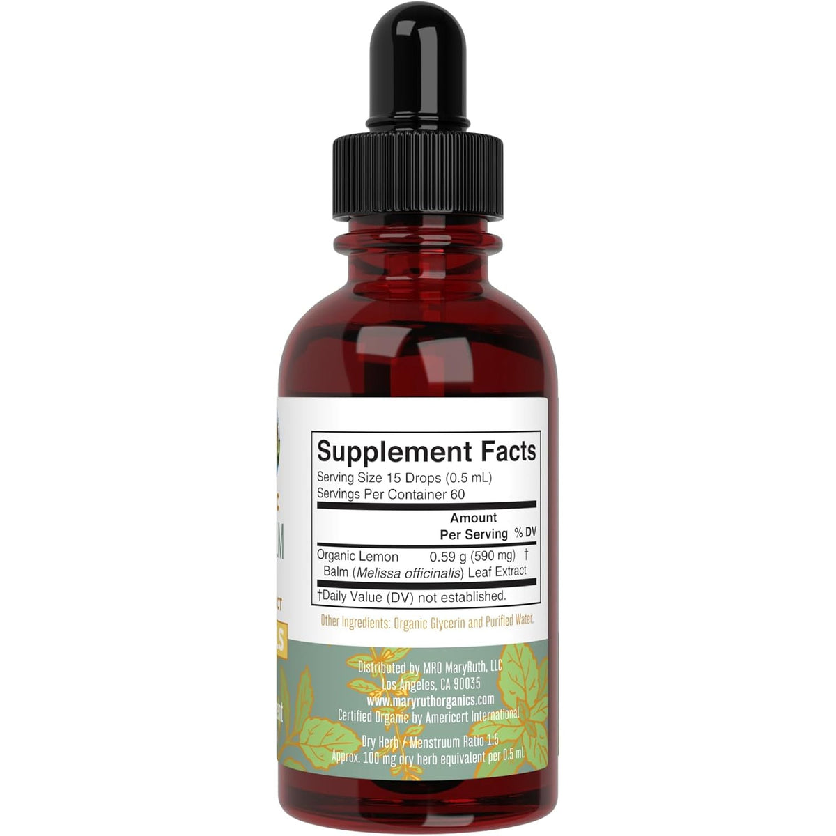 MARYRUTH'S Organics Lemon Balm Leaf Liquid Extract | Mood Support | Relaxation | Calming | Nervine Herbal | Lemon Balm Tincture | USDA Organic | Vegan | Non-Gmo | Gluten Free | 1 Fl Oz
