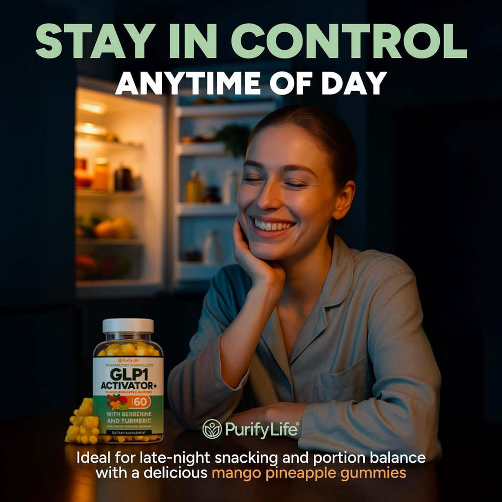 GLP-1 Support Gummies – Sugar-Free Appetite & Craving Control Supplement with Berberine, Cinnamon, Turmeric, Garcinia & Raspberry Ketones – Digestion, Weight Loss, Carb Blocker, Vegan, Keto