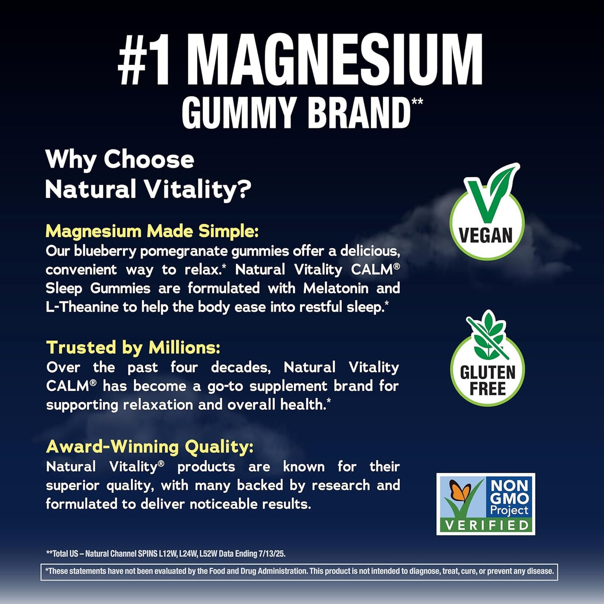 Natural Vitality SLEEP Gummies, Magnesium Supplement with Melatonin and L-Theanine, Vegan, Gluten Free, Helps the Body Ease into Sleep, Blueberry Pomegranate 120 Count