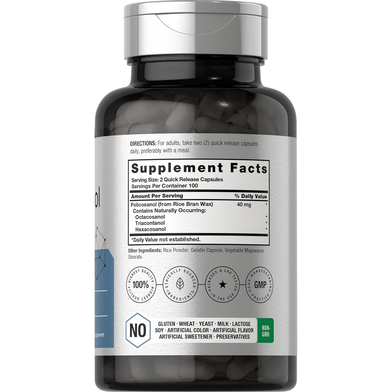 Horbäach Policosanol 40Mg | 200 Capsules | Non-Gmo and Gluten Free Supplement