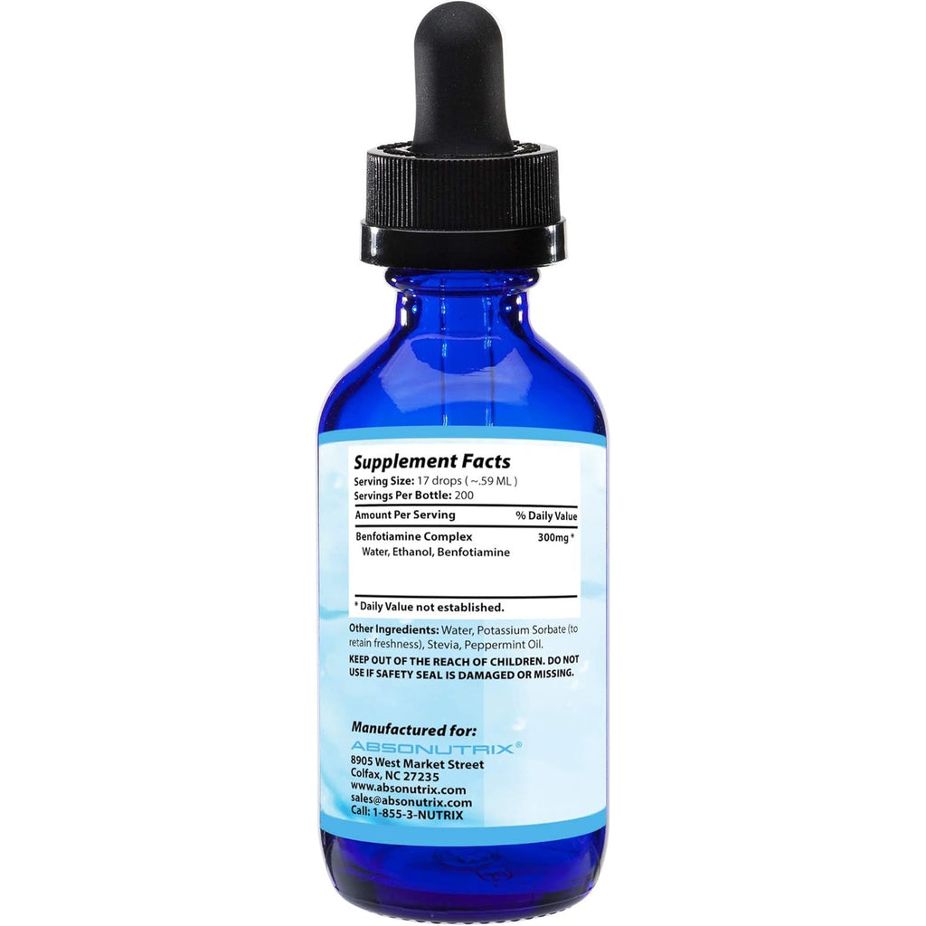 Benfotiamine Complex 300 Mg, 4 Fl Oz Bottle, 200 Servings, High Bioavailability, Potent Ingredients, Quick Absorption, Cruelty-Free, Non-Gmo, Third-Party Tested, Gmp-Certified, Made in USA