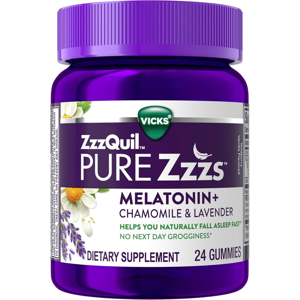 Zzzquil Pure Zzzs Melatonin Gummies, Sleep Aid, Melatonin 2Mg, with Chamomile & Lavender, Melatonin Sleep Gummies, Sleep Aids for Adults, Wildberry Vanilla Flavored, 24 Sleep Gummies