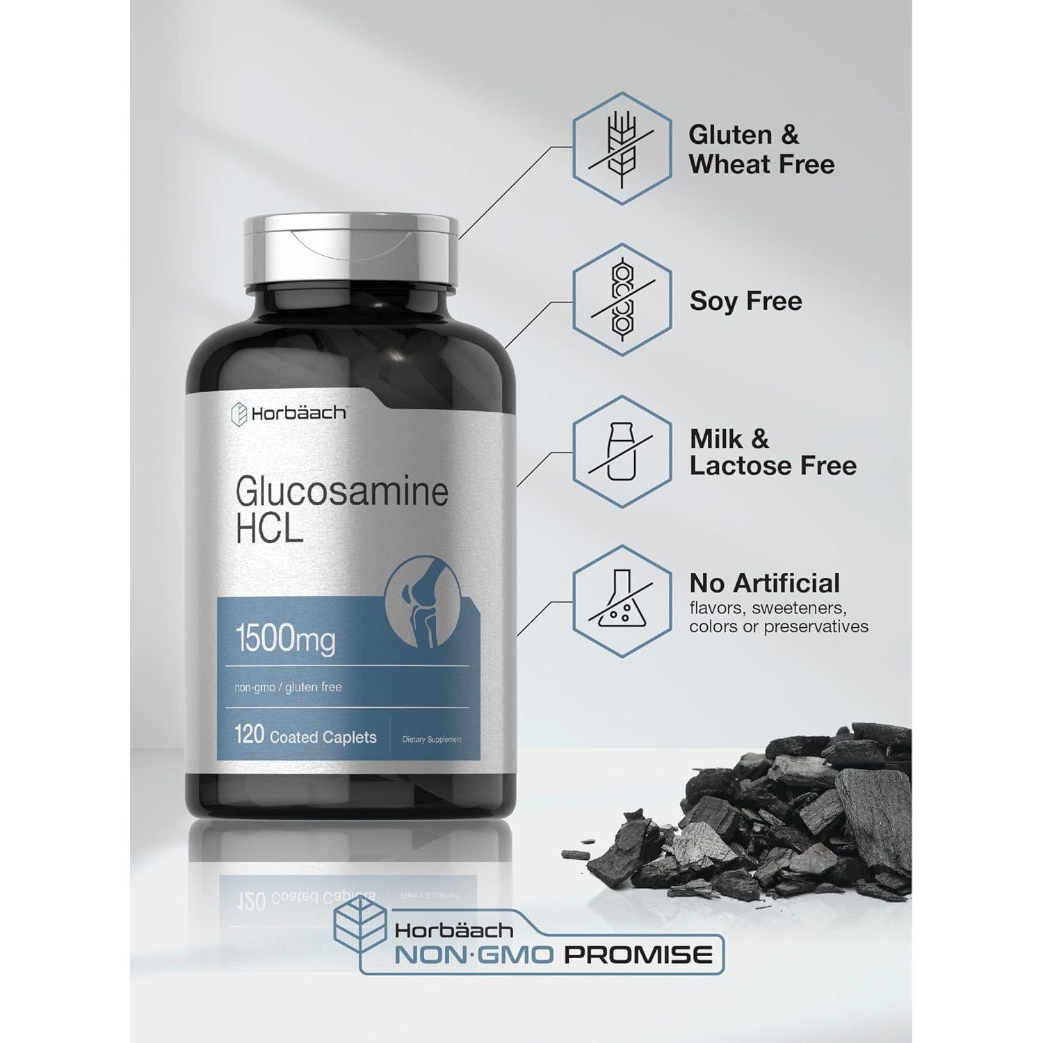 Horbäach Glucosamine HCL | 1500Mg | 120 Caplets | Non-Gmo and Gluten Free Supplement