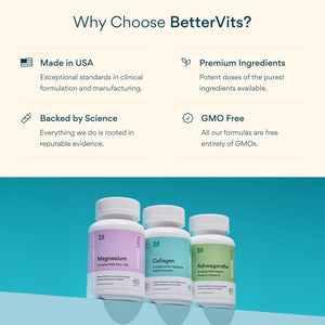Bettervits Collagen Peptides Complex with Hyaluronic Acid & Turmeric | Hydrolyzed Marine Collagen Supplements for Women & Men | Collagen with Vitamin C for Skin, Hair, Nails & Joints – 60 Capsules