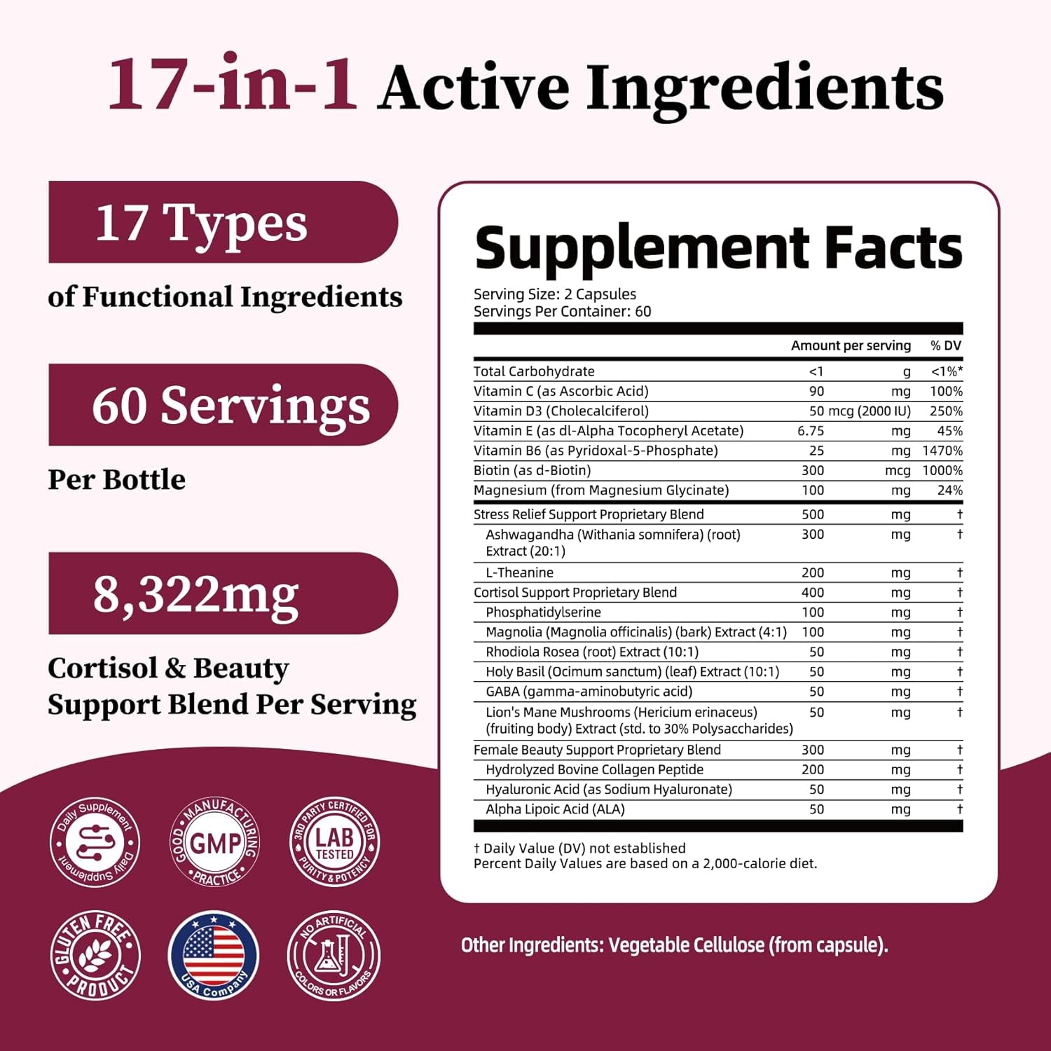 Migcopat 17-In-1 Cortisol Supplements for Women, 8322Mg with Collagen, Magnesium Glycinate, Ashwagandha, L-Theanine for Relaxation, Stress and Sleep Support, Cortisol Reducer for Women- 120 Capsules
