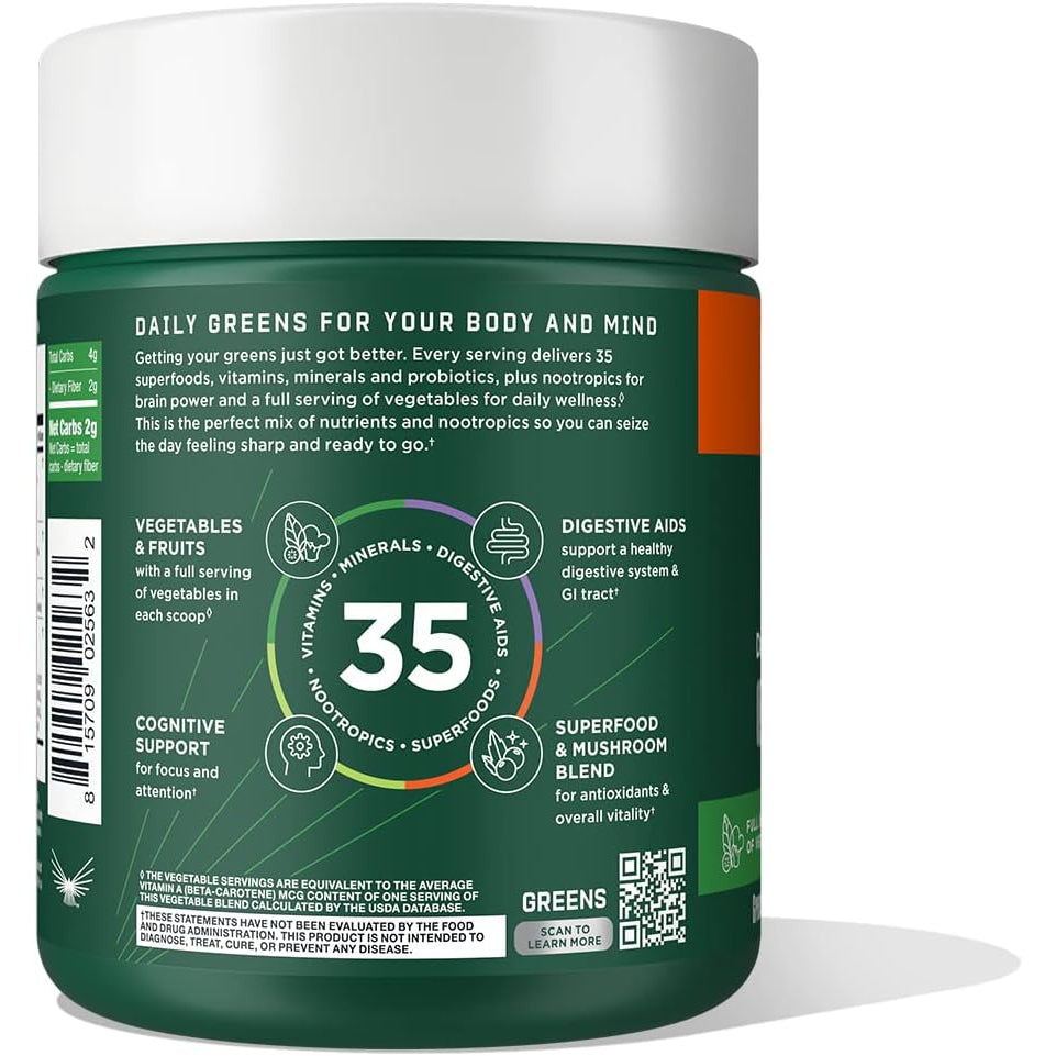 Bulletproof Greens, 8.4 Ounces, Daily Greens Powder with Superfoods, Nootropics, Vegetables, Fruits and Essential Nutrients