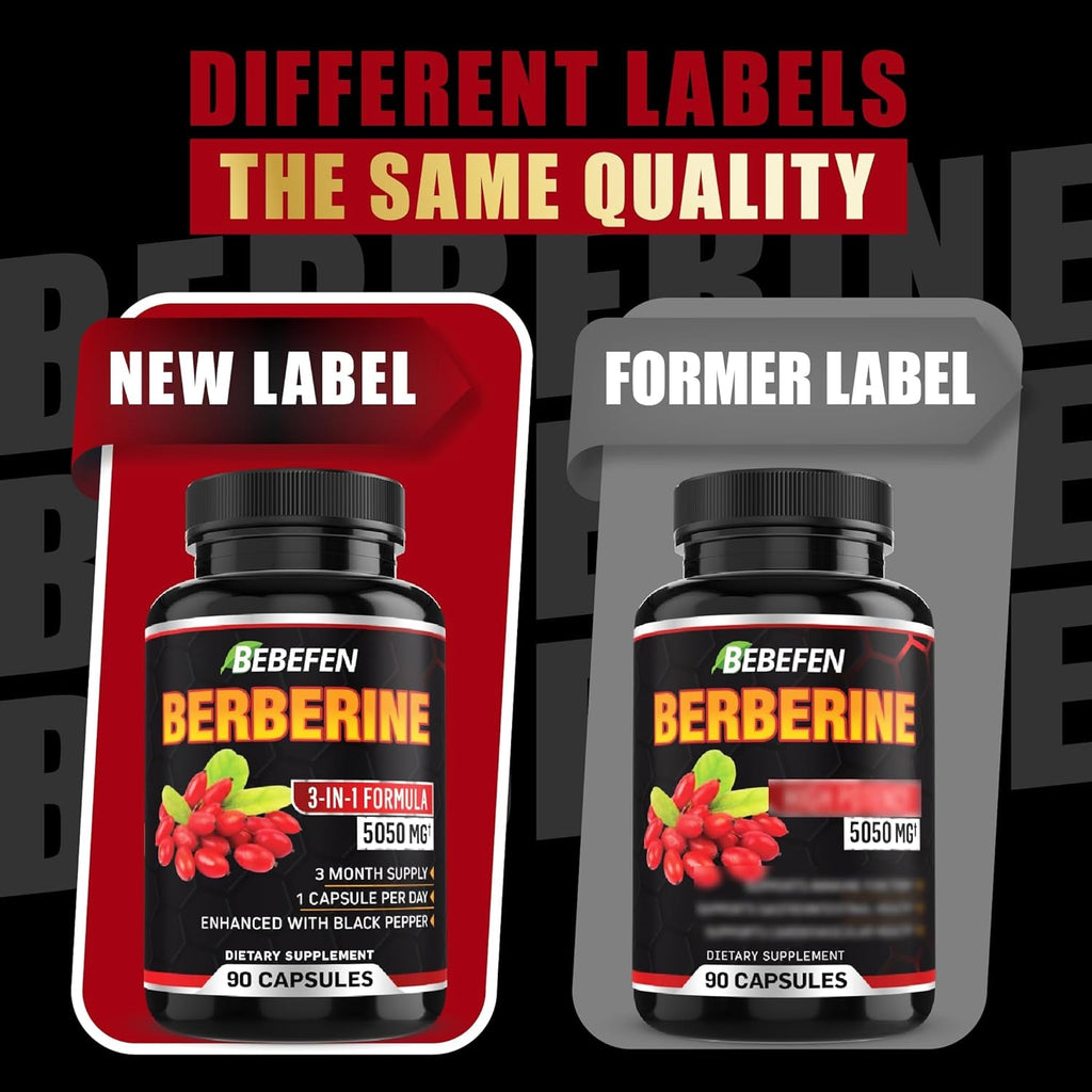 BEBEFEN Berberine Capsules with Black Pepper Extract - 90 Capsules - 3 Month Supply