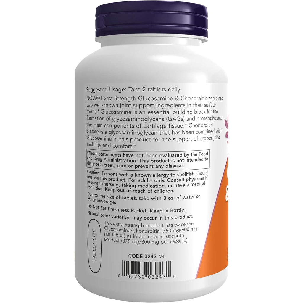 NOW Foods Supplements, Glucosamine & Chondroitin Extra Strength, Sulfate Forms, 120 Tablets