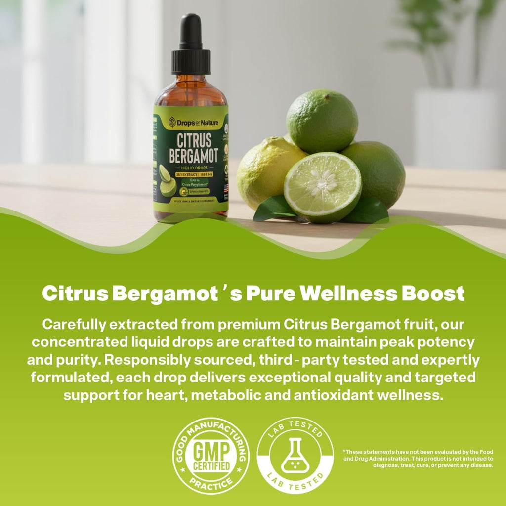 Citrus Bergamot Extract 25:1 Liquid Drops – Vegan, Gluten-Free – Comparable to Resveratrol and Berberine Supplement – 1000Mg Bergamot Supplement for Heart Wellness and Metabolic Support (Citrus,60Ml)