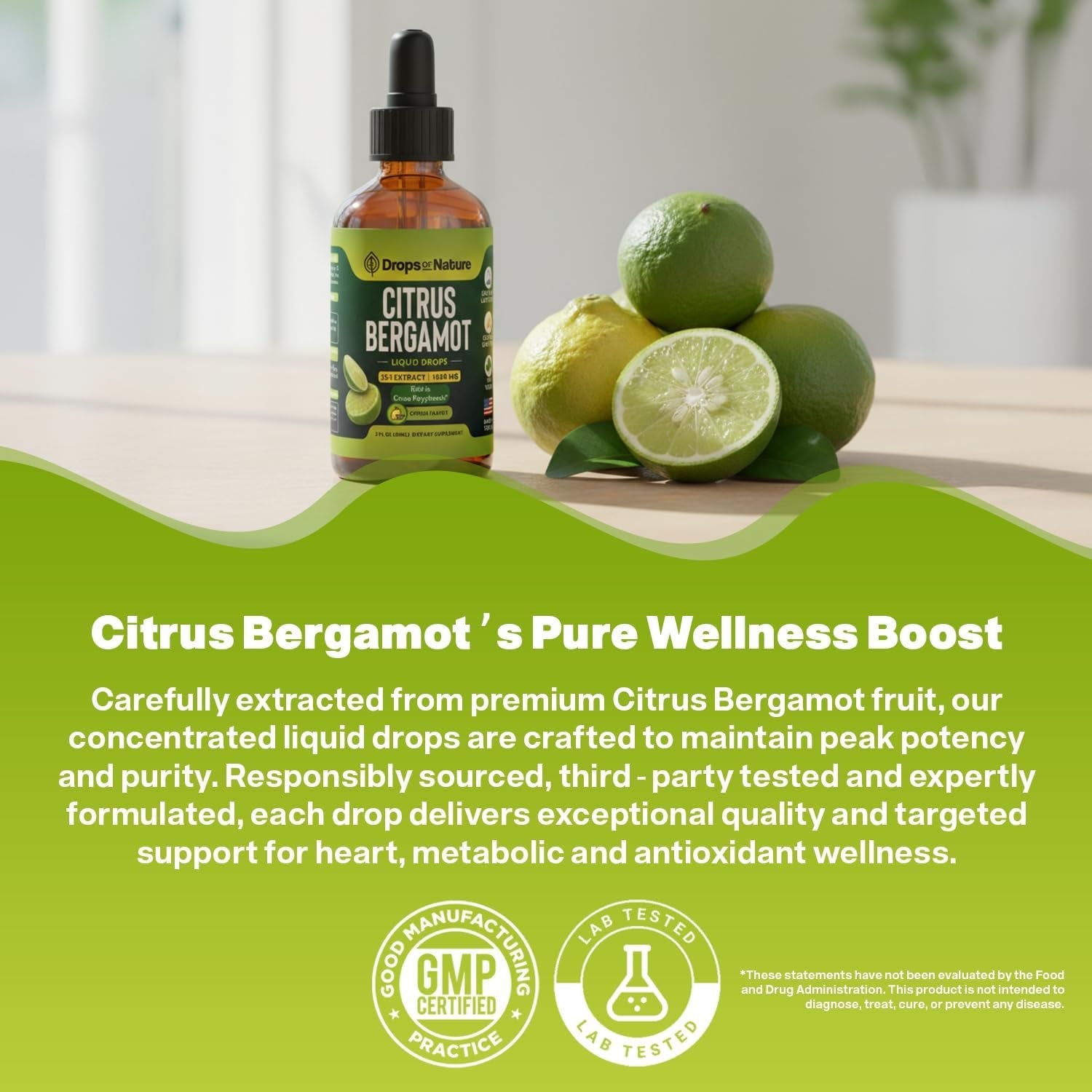 Citrus Bergamot Extract 25:1 Liquid Drops – Vegan, Gluten-Free – Comparable to Resveratrol and Berberine Supplement – 1000Mg Bergamot Supplement for Heart Wellness and Metabolic Support (Citrus,60Ml)