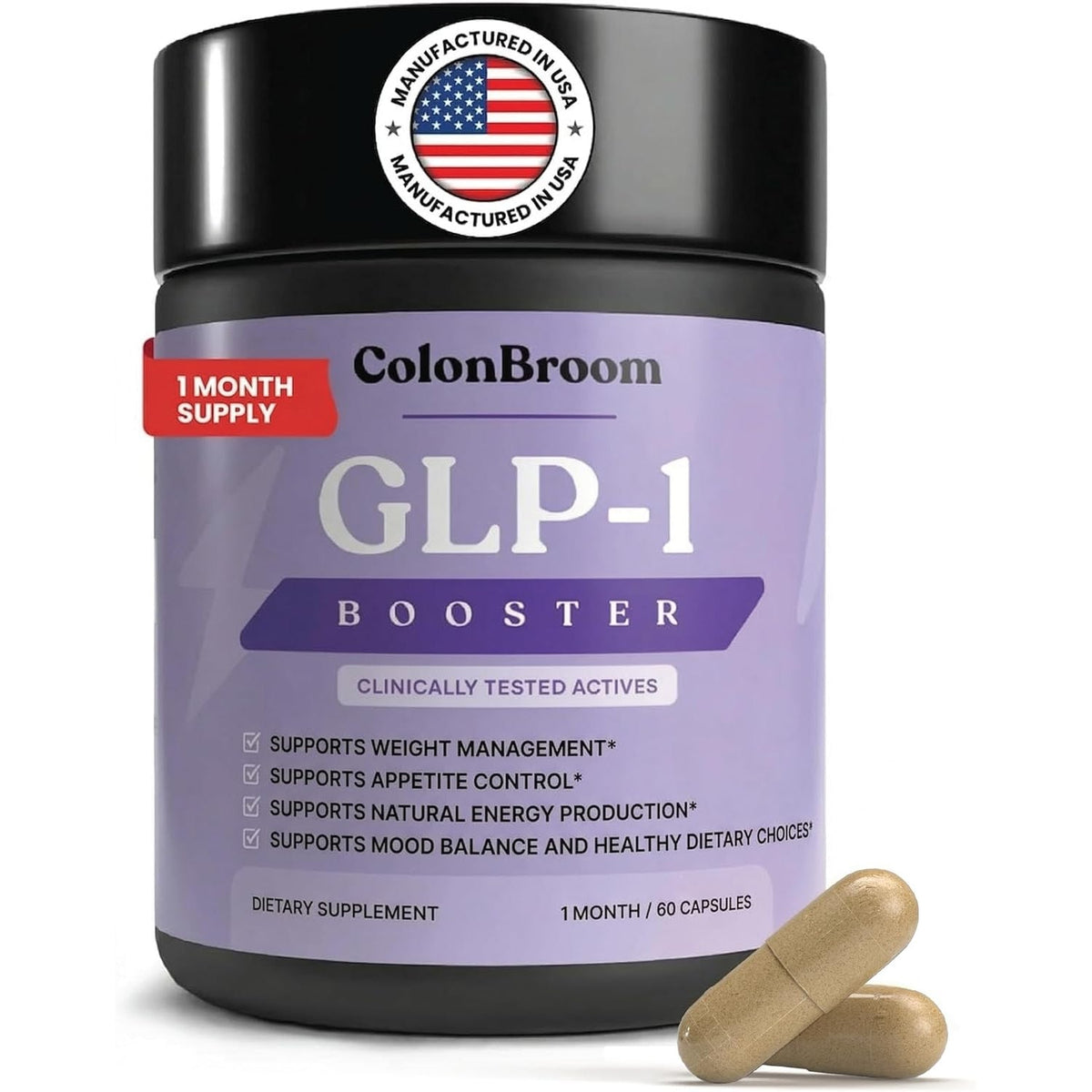Colonbroom GLP-1 Weight Management Supplement for Women & Men - GLP1 Supports Appetite Control, Energy & Mood Balance - Vegan, Gluten-Free Diet Capsules | 60 Count