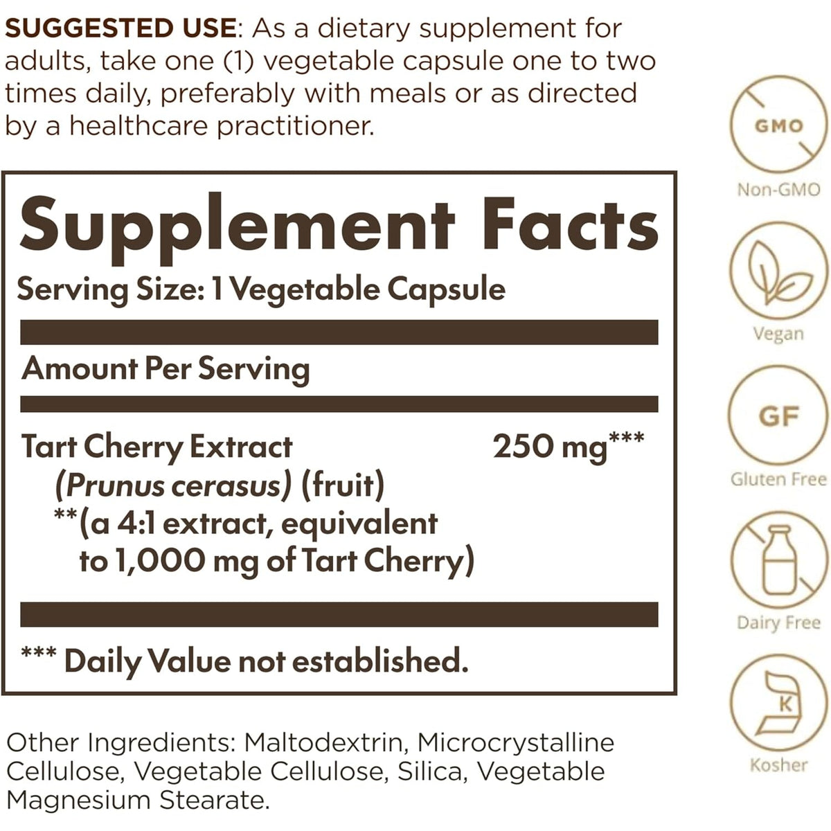 Solgar Tart Cherry 1000 Mg, 90 Vegetable Capsules - Antioxidant with Quercetin, Chlorogenic Acid & Anthocyanins Compounds - Non-Gmo, Vegan, Gluten Free, Dairy Free - 90 Servings