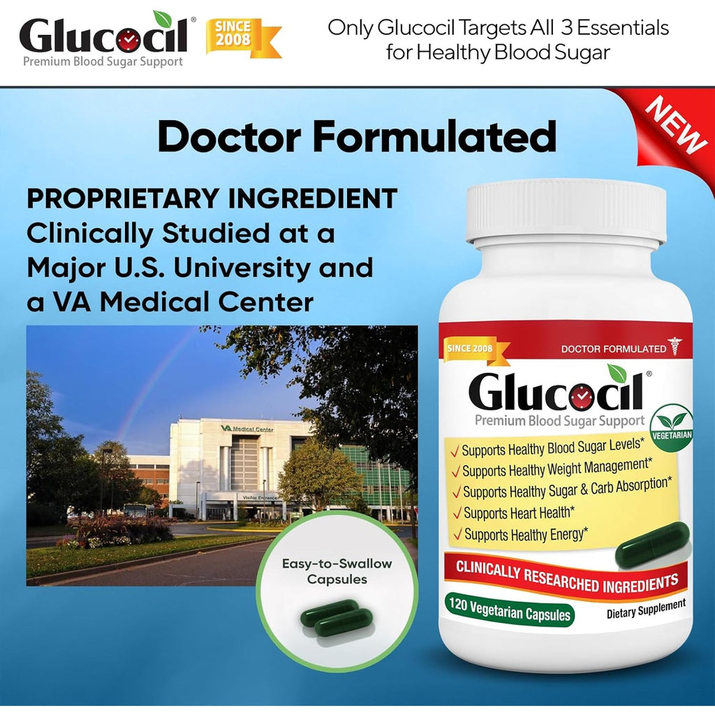 Glucocil – Vegetarian Capsules - Premium Blood Sugar Support - Supports the 3 Essentials for Healthy Blood Sugar - with Berberine, Proprietary Mulberry Leaf, and More