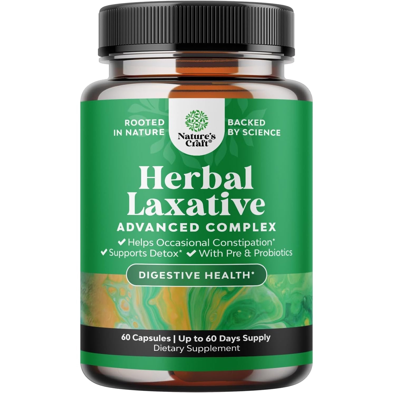 Herbal Laxative Capsules with Probiotics – Natural Laxatives for Constipation with Senna Leaf, Psyllium, Aloe Vera – Colon Cleanse for Women & Men - Detox for Gut Health & Weight Management – 60 Count
