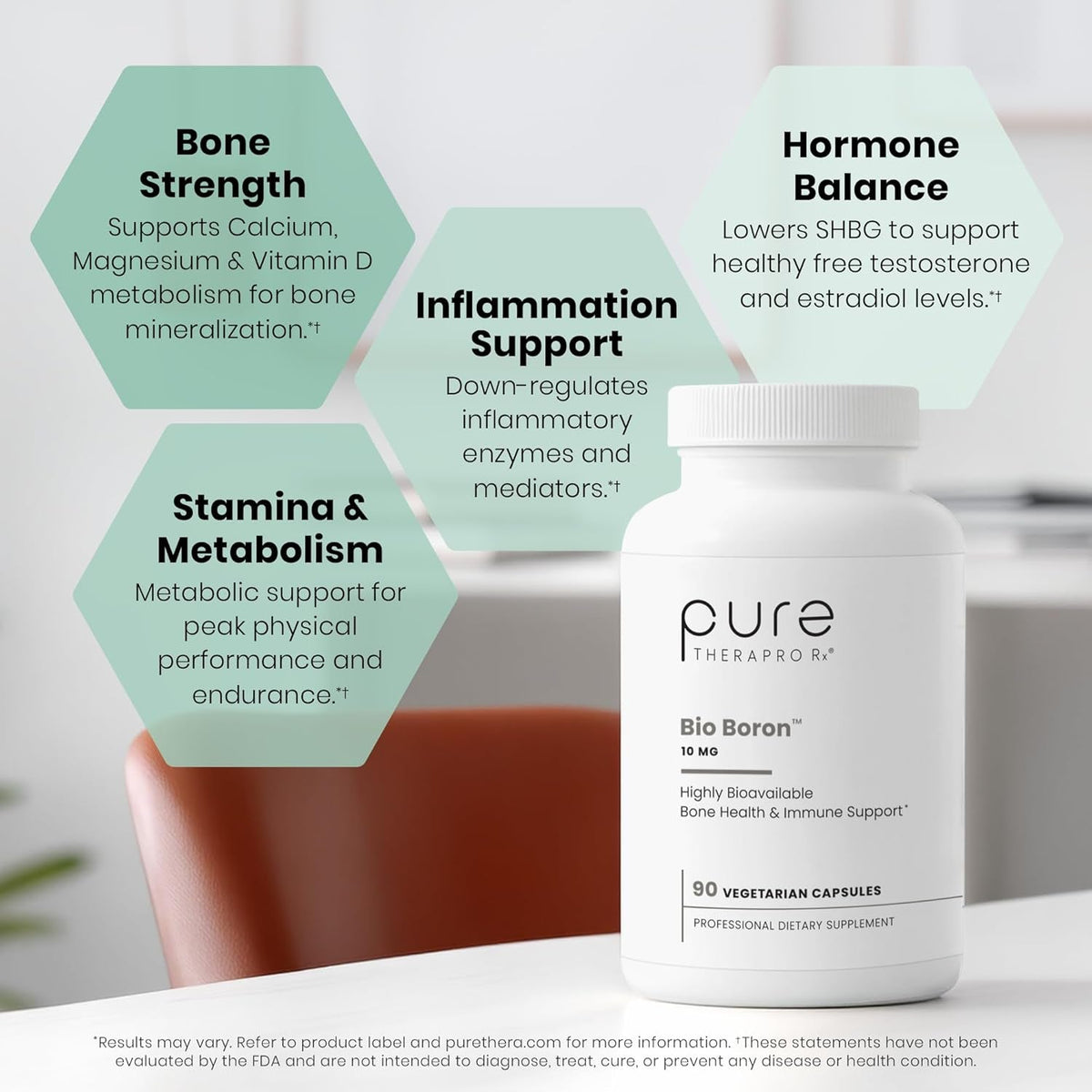 Bio Boron, 10Mg/Capsule, Bororganic Glycine Boron Supplements for Men & Women, Vegan Mineral Supplements for Bones, Cardiovascular Function & Immunity Support, 90 Vegetarian Capsules