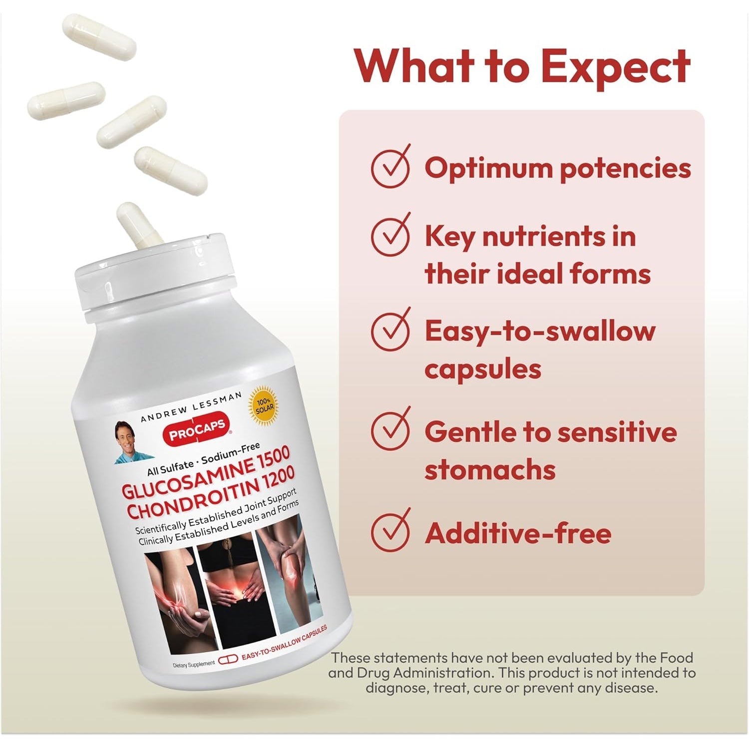 ANDREW LESSMAN Glucosamine 1500 Chondroitin 1200-150 Capsules - All Sulfate, Sodium-Free Form, Research Established Ingredients & Levels for Support of Healthy Joint Tissue. Easy to Swallow Capsules
