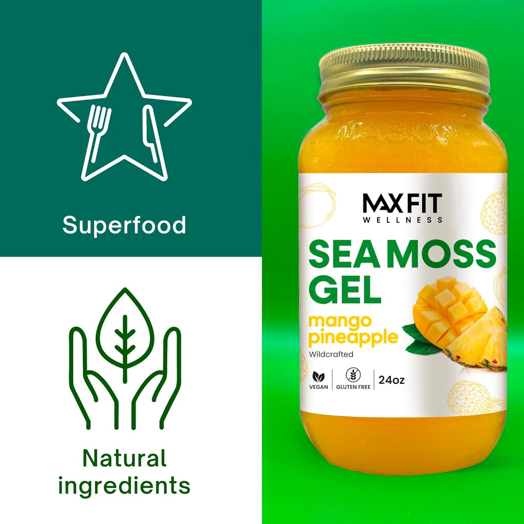 MAX FIT Sea Moss Gel Raw (12 Flavors) 24Oz Wildсrafted Gold Sea Moss Gel from Saint Lucia | 92 Vitamins and Minerals | Pure Raw+Non-Gmo | Vegan Superfood