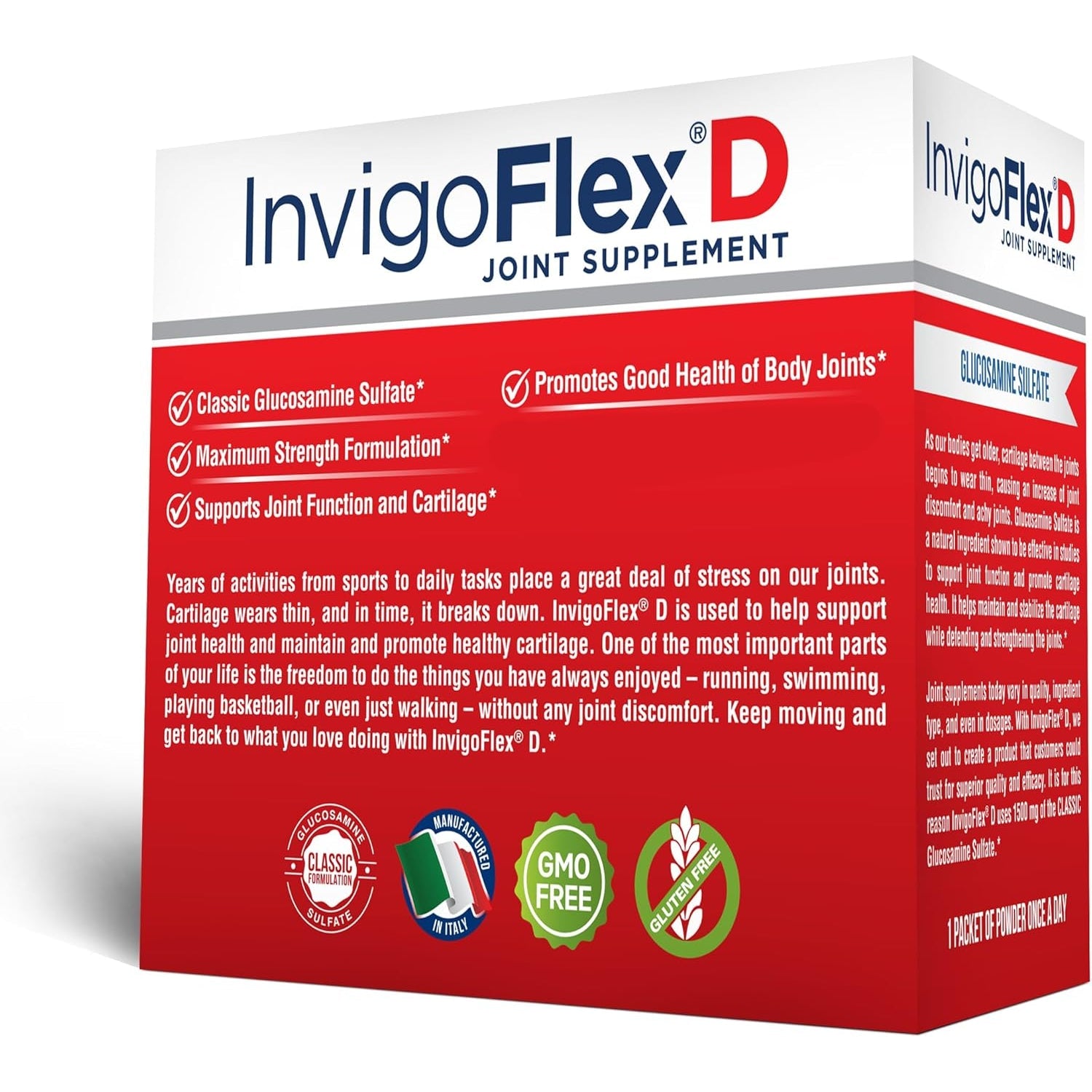 INVIGOFLEX® D - 1500Mg of Glucosamine Sulfate Powder (Classic Formulation) - Premium Joint Supplement for Knees, Hands, Back, and Hip Support Packets | 30 Packets