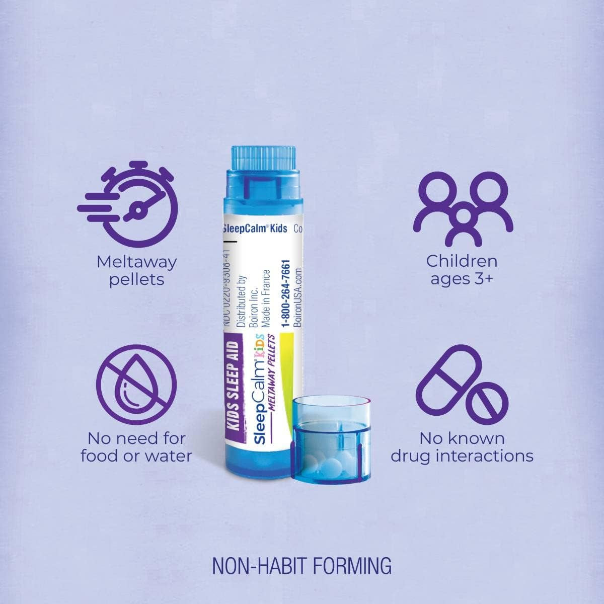 Boiron Sleepcalm Kids Sleep Aid for Deep, Relaxing, Restful Nighttime Sleep - Melatonin-Free and Non Habit-Forming - 2 Count (160 Pellets)