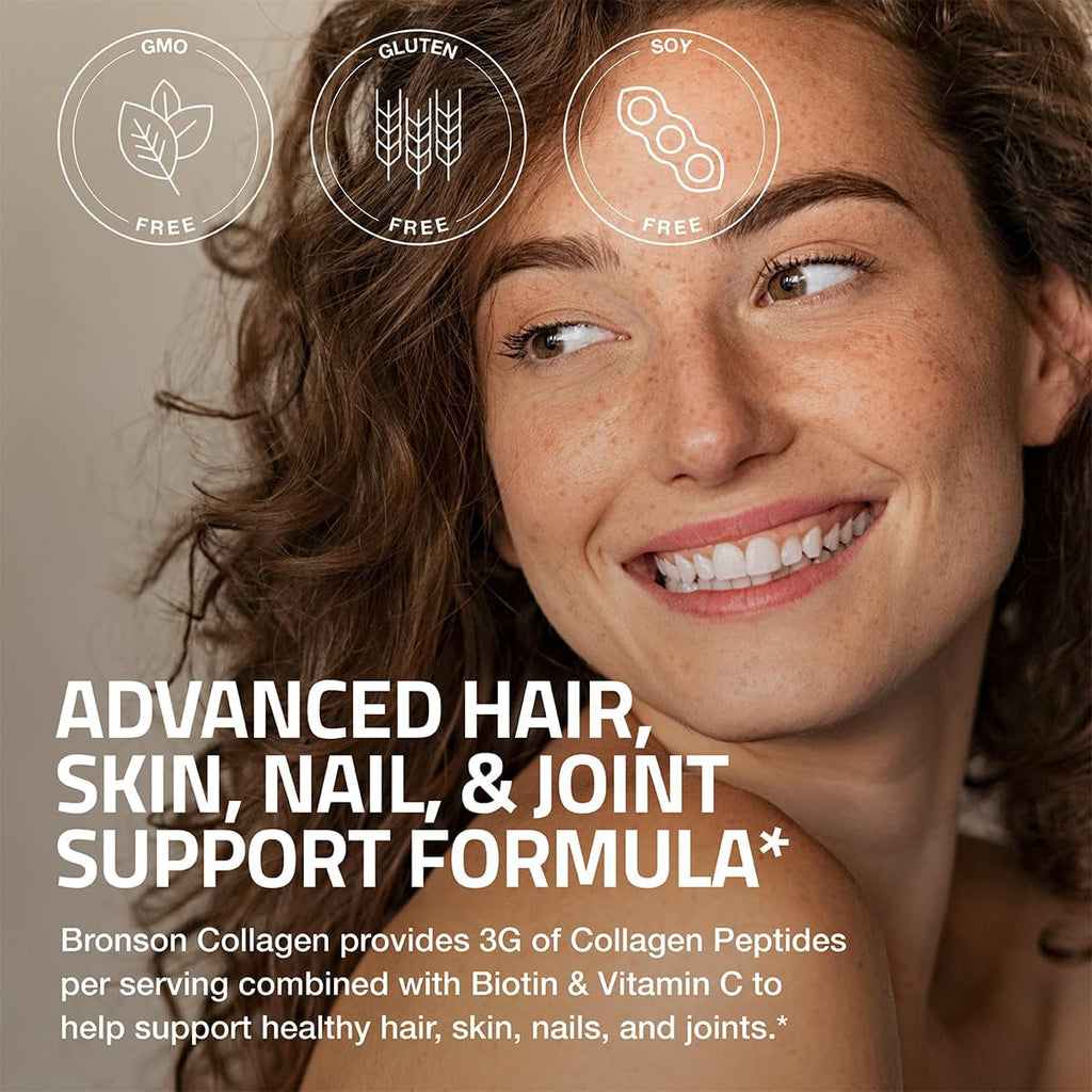 Bronson Collagen Peptides 3000Mg (Per Serving) with Biotin & Vitamin C - for Hair, Skin & Nails Support, Non-Gmo, 90 Tablets