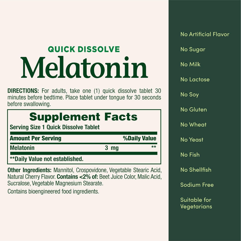 Nature'S Bounty Melatonin 3Mg Quick Dissolve, Sleep Aid Supplement, Sleep Aids for Adults, Cherry Flavor, 240 Count (Pack of 1)