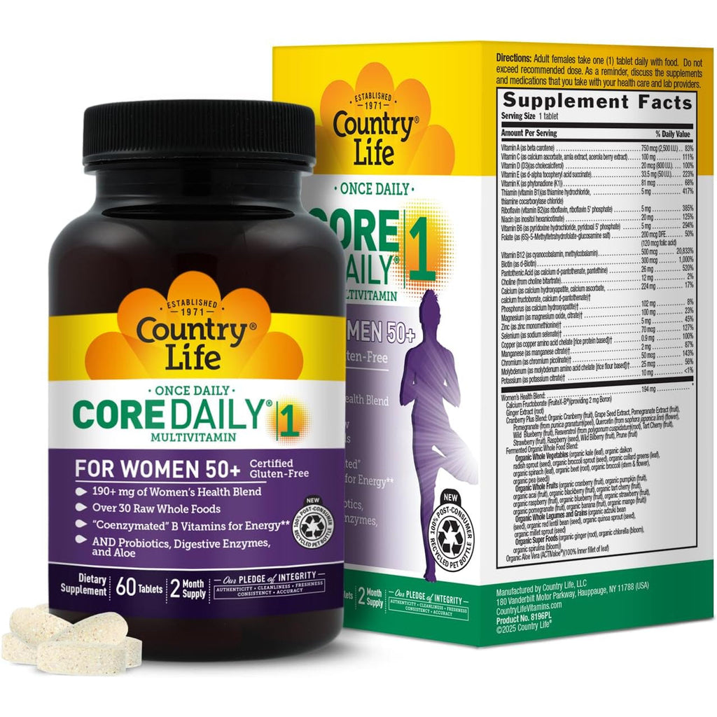 Country Life CORE Daily-1 for Women 50+ Multivitamin - Formulated for Women over 50, Complete Daily Nutrition with Women'S Health Blend, Coenzymated B Vitamins, Probiotics, and Digestive Enzymes