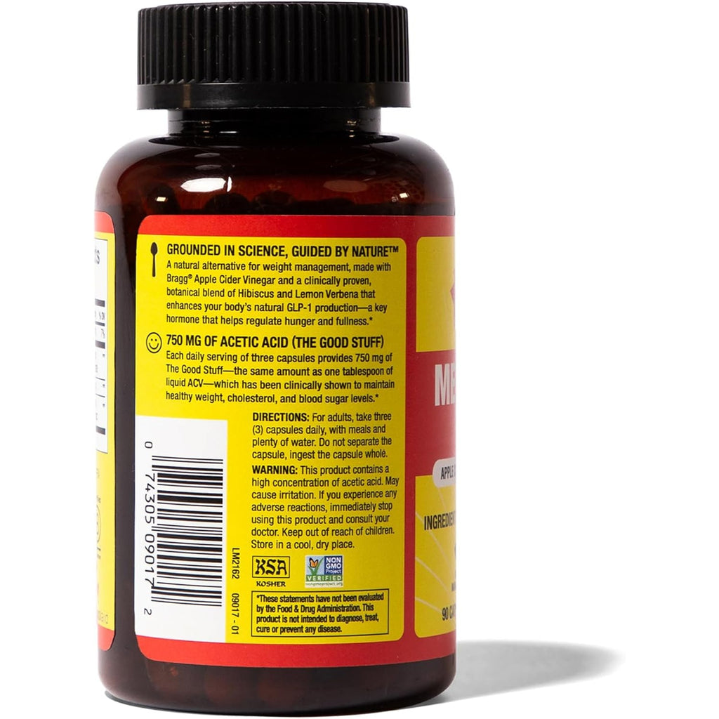 Bragg Metabolism Support Apple Cider Vinegar Capsules with Botanical Blend - 90 Capsules - Increased GLP-1 Support for Weight Management, Appetite Control, and Fullness