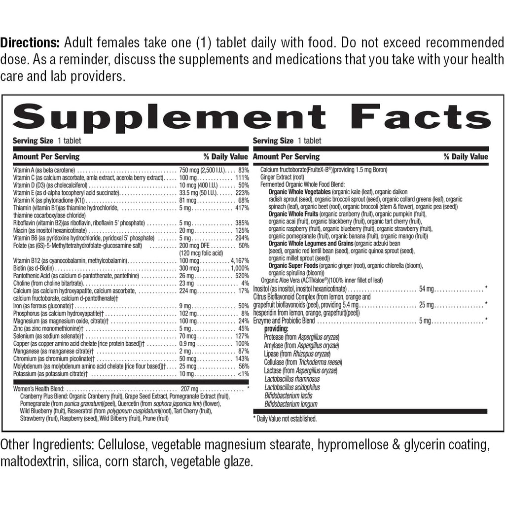 Country Life Women’S Core 1 Daily Multivitamin with Iron, Cranberry, Probiotics, and Digestive Enzymes-Certified Gluten-Free Formula for Energy, Immune Support and Complete Digestive Health,60 Tablets