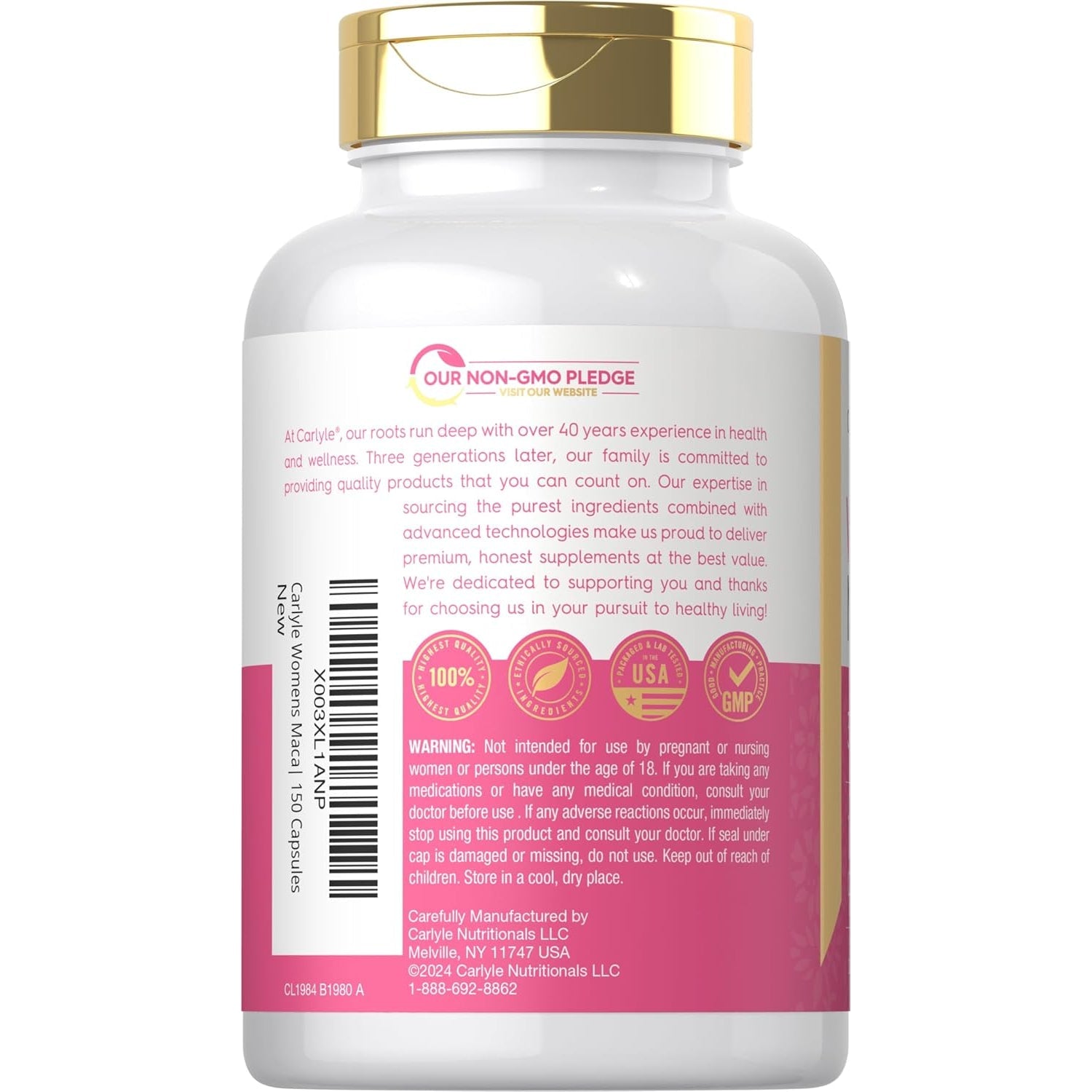 Carlyle Maca Root Capsules for Women | 150 Count | Non-Gmo, Gluten Free Supplement | for Her