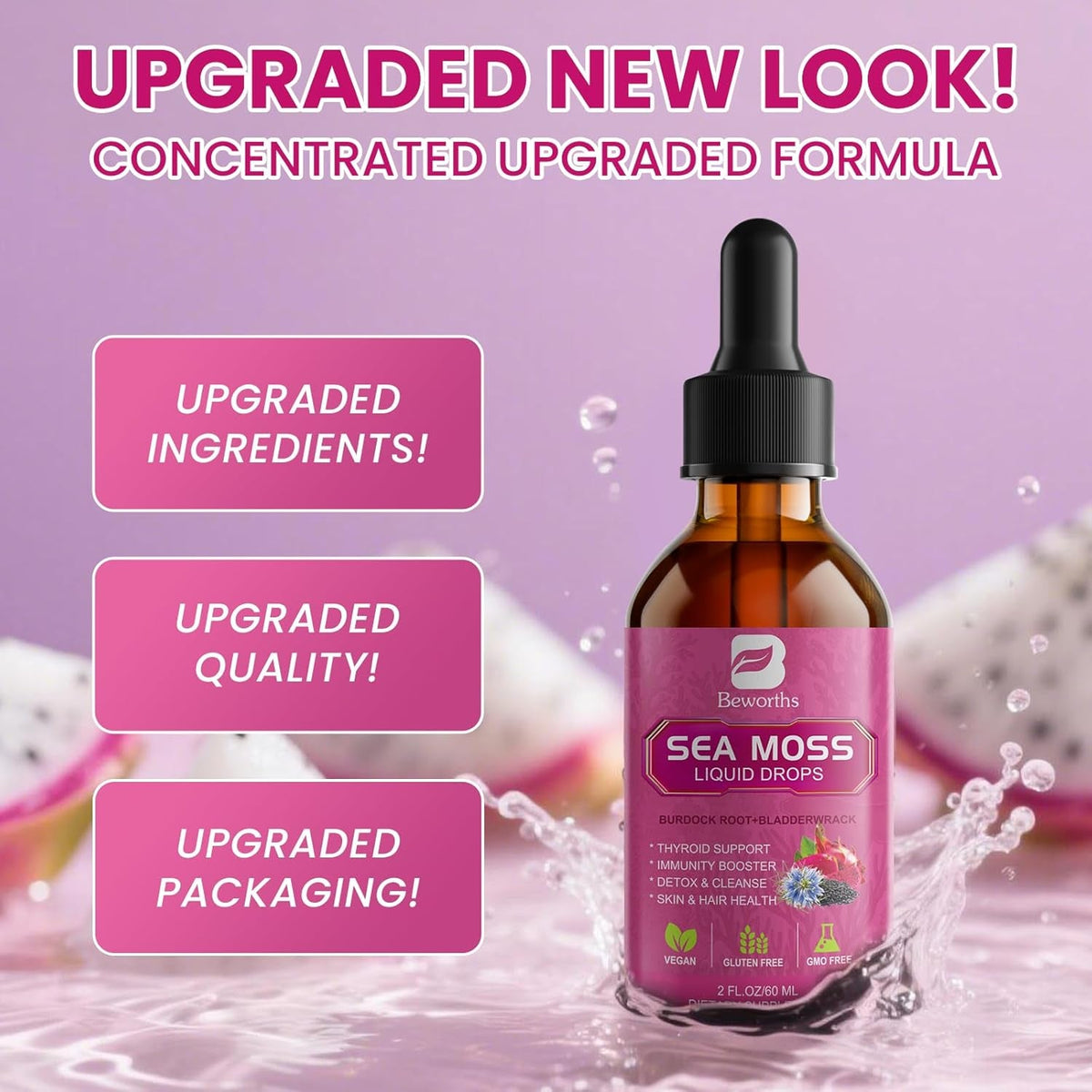 Sea Moss Liquid Drops - Organic Irish Sea Moss with Black Seed Oil, Ashwagandha, Soursop, Bladderwrack, Burdock Root, Elderberry, Turmeric | Seamoss for Immune Support, Energy, Hair & Digestion -Vegan