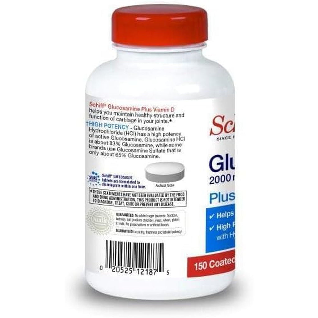 Schiff Glucosamine 2000Mg with Vitamin D3 and Hyaluronic Acid, 150 Tablets - Joint Supplement