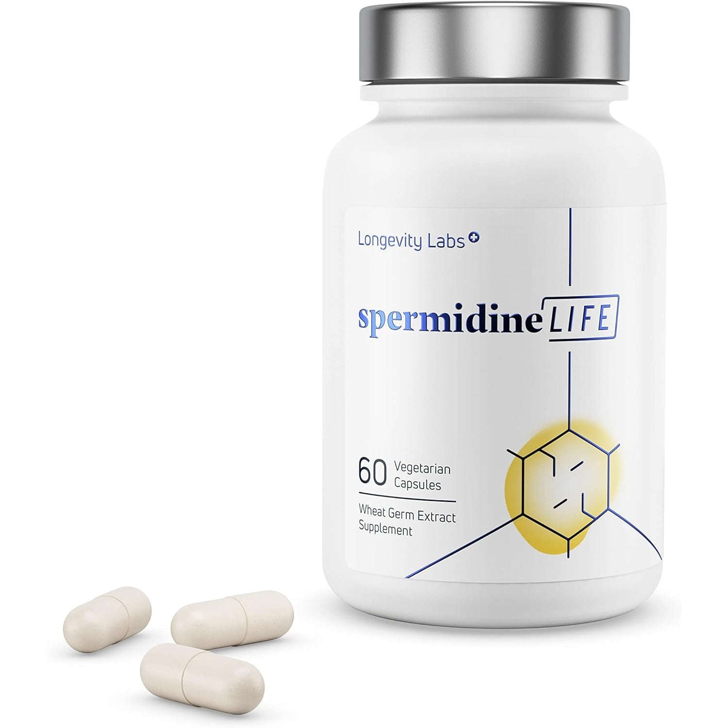 LONGEVITY LABS + Spermidinelife Natural Supplement, Non-Synthetic Plant-Based Wheat Germ Extract with High Spermidine & Zinc for Cell Renewal, Vegan, for Women & Men, 60 Capsules