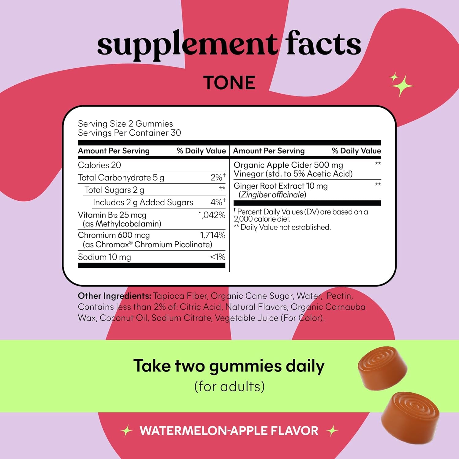 Lemme Tone Metabolism & Body Toning Gummies with Apple Cider Vinegar, Clinically Studied Chromium & B12, Blood Sugar & Weight Management Support, Watermelon Apple Flavor, 60 Count, 30-Day Supply