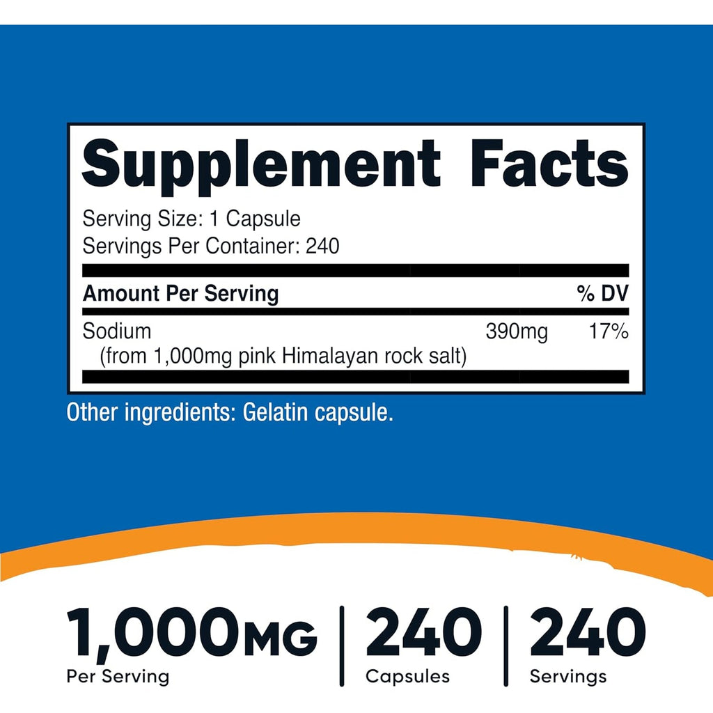 Nutricost Pink Himalayan Salt Capsules 1000Mg, 390Mg Sodium, 240 Capsules - Non-Gmo, Gluten Free