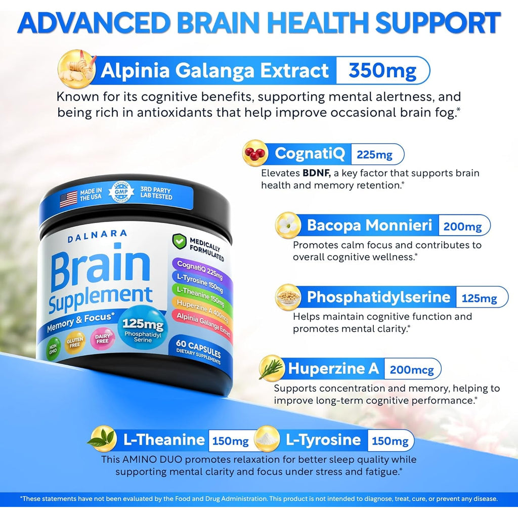 Brain Fog Supplement for Women – Memory & Focus Support for Perimenopause and Menopause – Cognitive Support with Phosphatidylserine, Cognatiq & L-Theanine – Brain Health Capsules – 60 Count