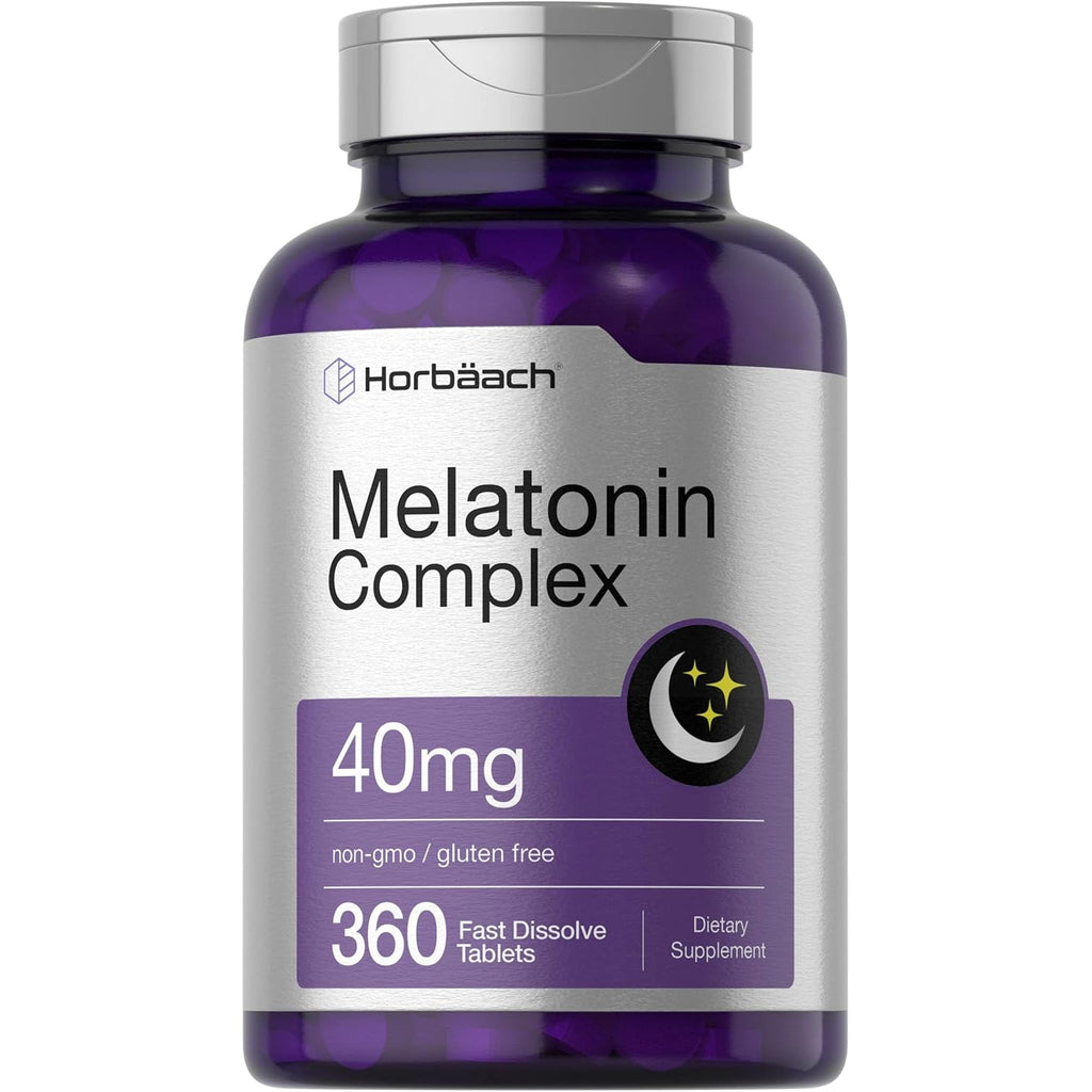 Horbäach Melatonin 40Mg Complex | 360 Fast Dissolve Tablets | Adult Extra Strength Supplement | with Chamomile and Ashwagandha | Vegetarian, Non-Gmo, Gluten Free