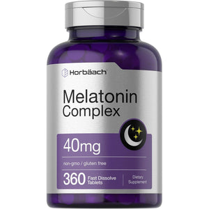 Horbäach Melatonin 40Mg Complex | 360 Fast Dissolve Tablets | Adult Extra Strength Supplement | with Chamomile and Ashwagandha | Vegetarian, Non-Gmo, Gluten Free